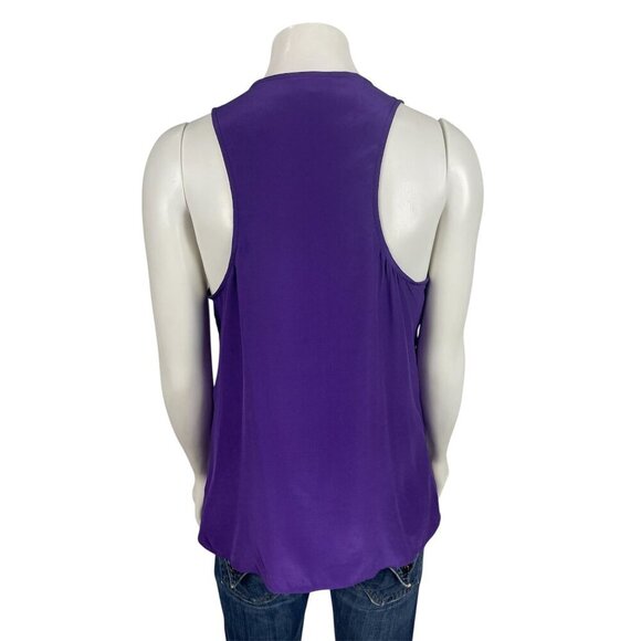 Parker Sleeveless Silk Blouse Small Purple Ruffle Key Hole Tank Top Shirt - Picture 3 of 7